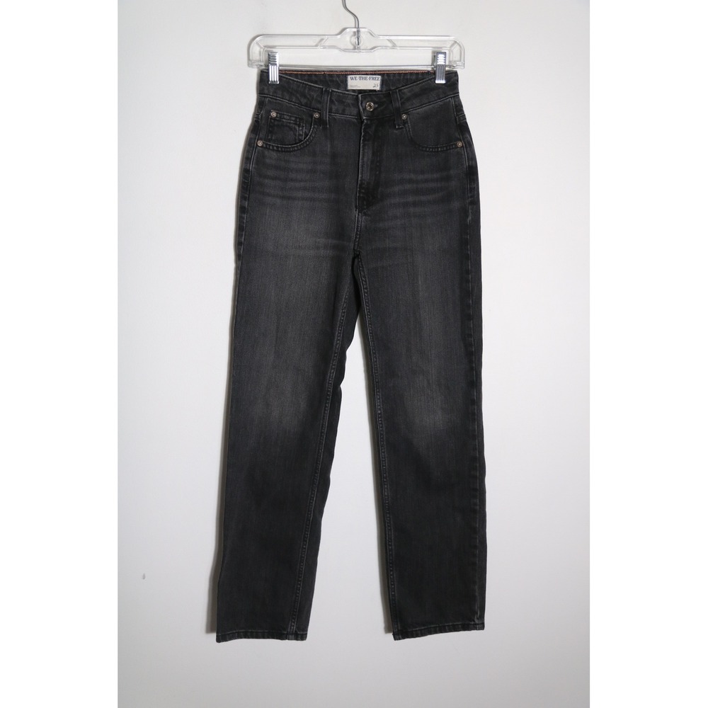 Free People We The Free Pacifica Straight Leg Jeans Womens 25 Black Mid Rise